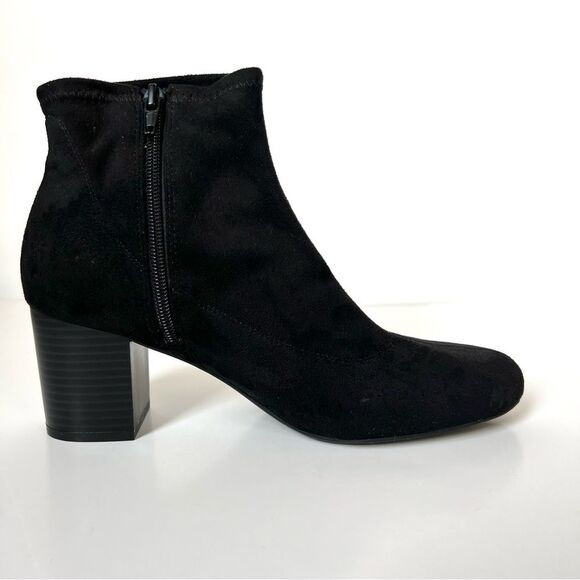 LifeStride Black Faux Suede Stretch Block Heel Comfort Ankle Bootie Boots SZ 9 - Picture 4 of 16